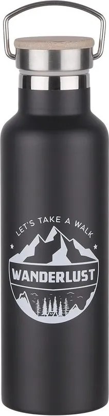 WANDERLUST termosz füllel és bambusz kupakkal, fekete 650ml