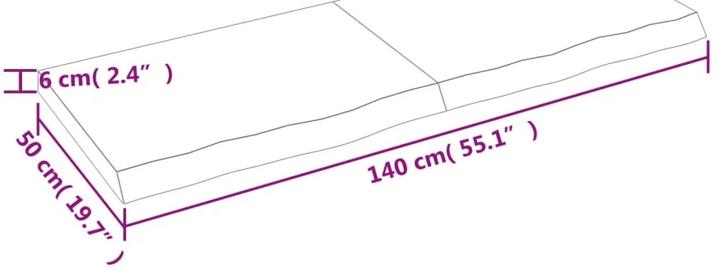sötétbarna kezelt tömör tölgyfa asztallap 140x50x(2-6) cm