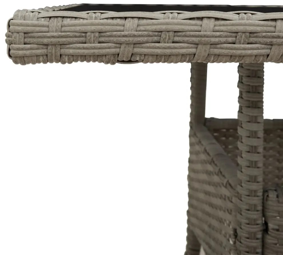 világosszürke polyrattan üveglapos kerti asztal 80 x 80 x 75 cm