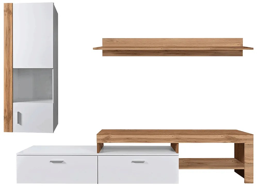 Nappali fal/szekrénysor, wotan tölgy/fehér, ALUBA