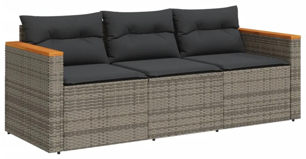3 személyes szürke polyrattan kerti kanapé párnával