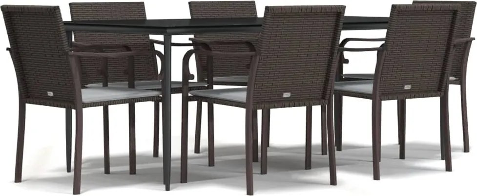 vidaXL 7 részes polyrattan és acél kerti étkezőgarnitúra párnával