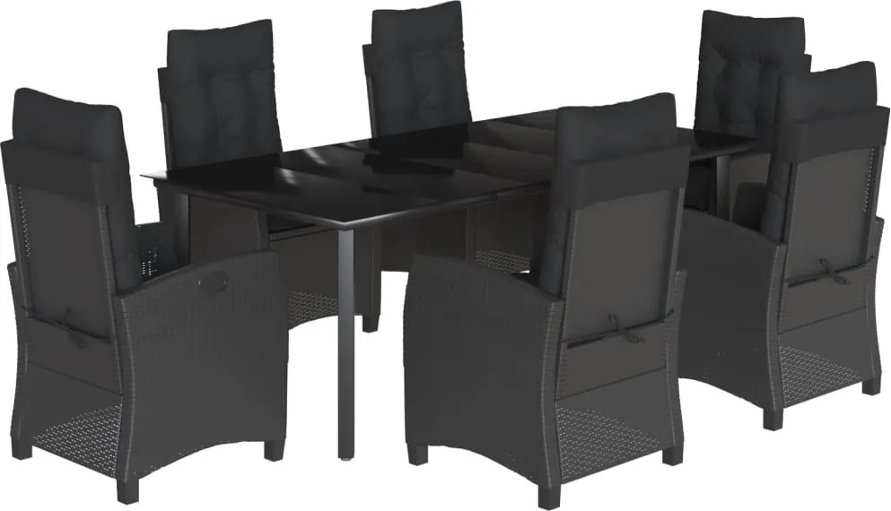 vidaXL 7 részes fekete polyrattan kerti étkezőgarnitúra párnával