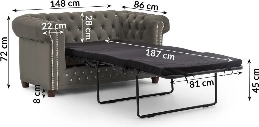 Szürke bársony kinyitható kanapé 148 cm York Blik – Ropez