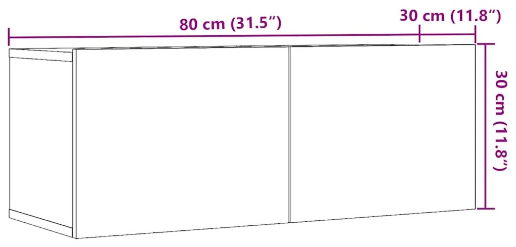 2 db kézműves tölgy falra szerelhető TV-szekrény 80x30x30 cm