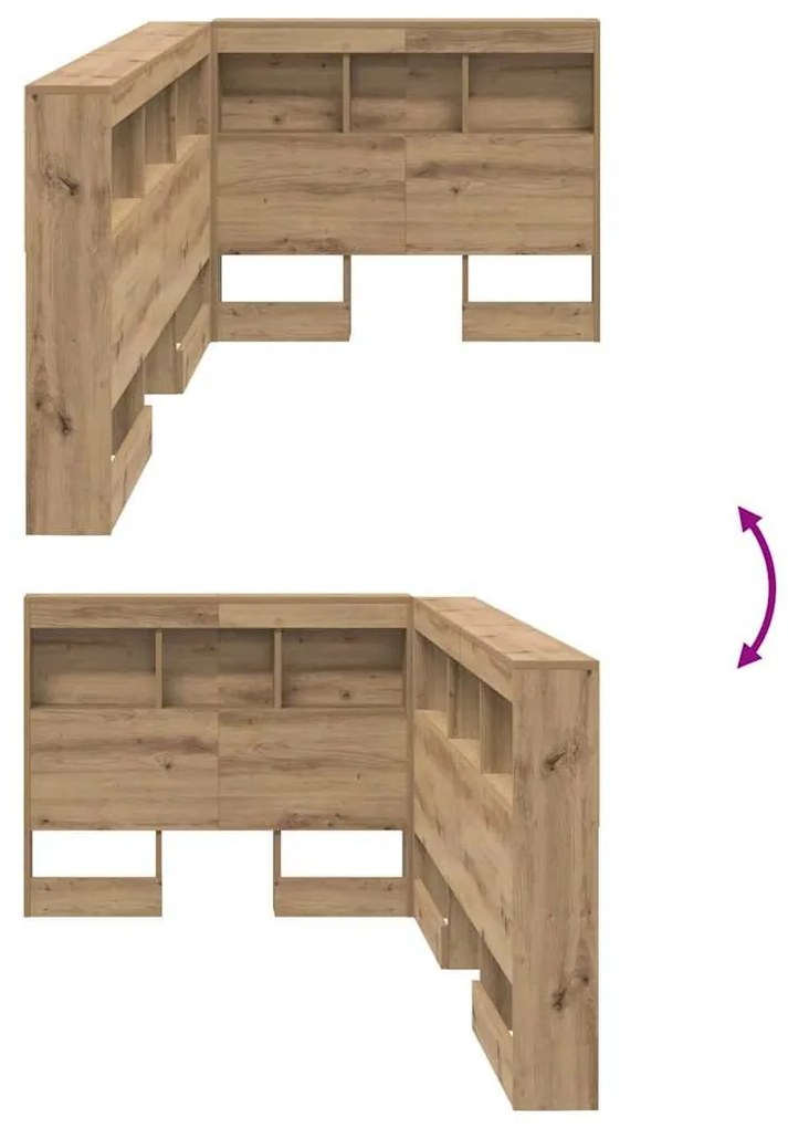 Tároló fejtámla polcokkal kézműves tölgy 80 cm Faanyag