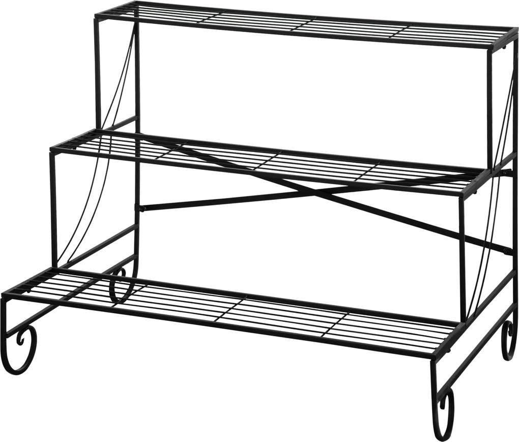 Outsunny Virágtartó Állvány Fém 3 Szintű Növénytartó Virág Lépcső Beltéri és Kültéri Kert Balkon Fekete 95 x 63 x 72 cm | Aosom