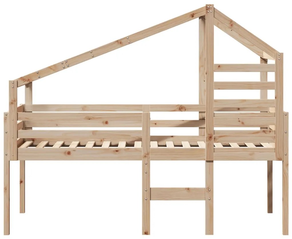 tömör fenyőfa magasított ágy tetővel 90 x 190 cm