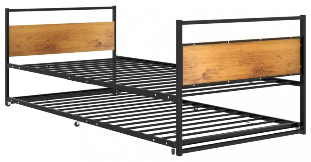 fekete fém kihúzható ágykeret 90 x 200 cm