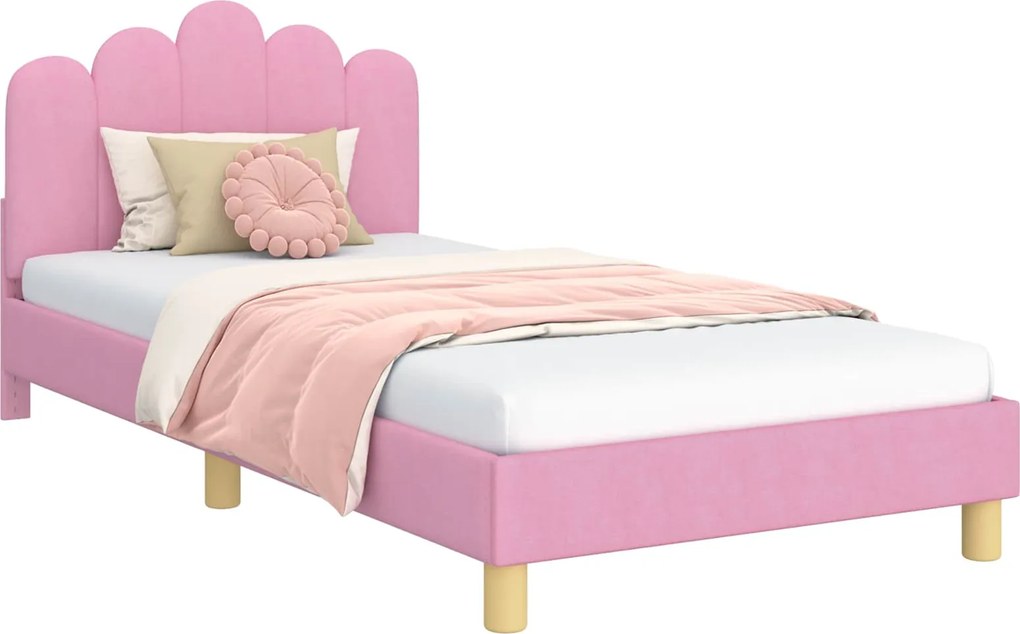 vidaXL Gyerekágy kerettel fejtámlával Rózsaszín 90 x 190 cm szövet
