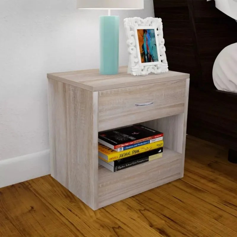 242546  Nightstand 2 pcs with Drawer Oak Colour