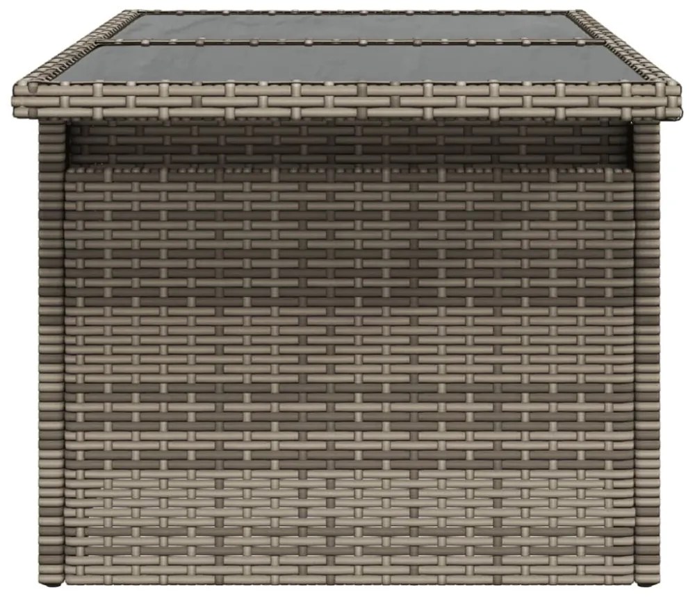szürke polyrattan üveglapos kerti asztal 100x55x73 cm