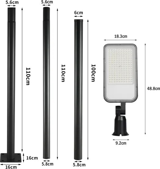 Brilagi-LED kültéri lámpa oszloppal és 3 m kábellel URBANLIGHT LED/100W/230V fekete IP65