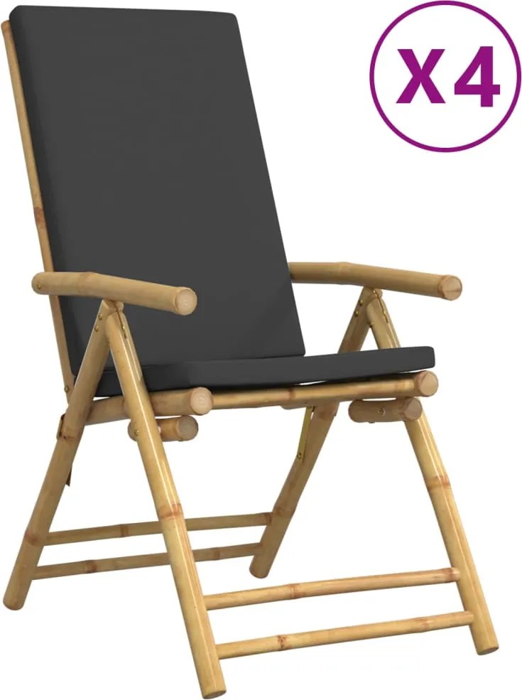 vidaXL 4 db bambusz összecsukható dönthető kerti szék szürke párnával