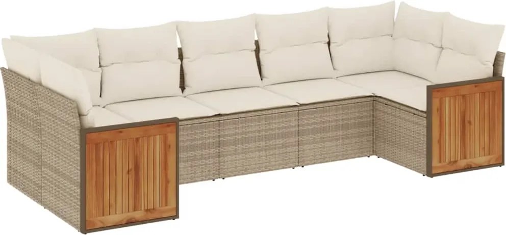 vidaXL 7 részes bézs polyrattan kerti ülőgarnitúra párnákkal