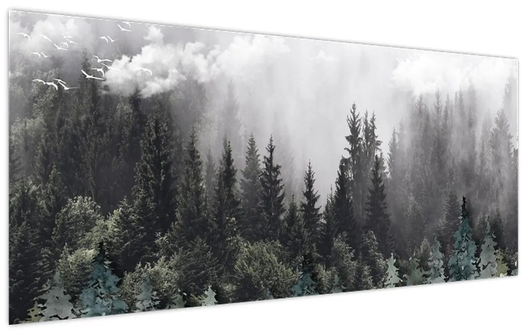 Kép - Erdő illusztrált elemekkel (120x50 cm)