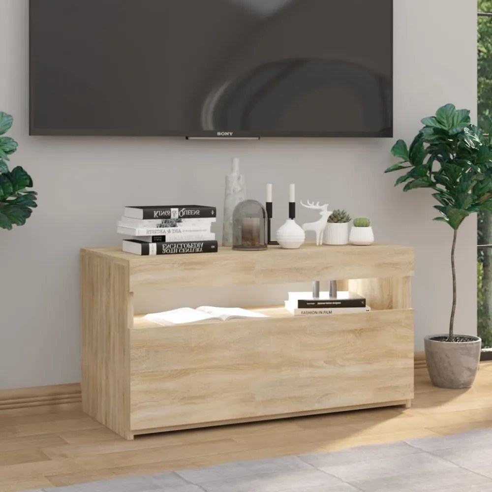 sonoma tölgy színű TV-szekrény LED-világítással 75 x 35 x 40 cm