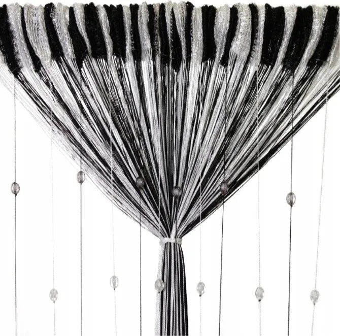 Függönyök Spagetti Gyöngyök Spagetti Függöny gyöngyökkel 300x160 fekete fehér