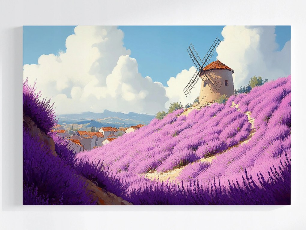 Poszter Franciaország Provence Szélmalom Levendula Hegyek Nyár 120x80