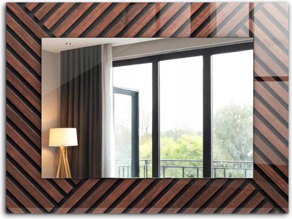 Modern Loft függő tükör nyomott mintával 80x60 Fa ferde lécek