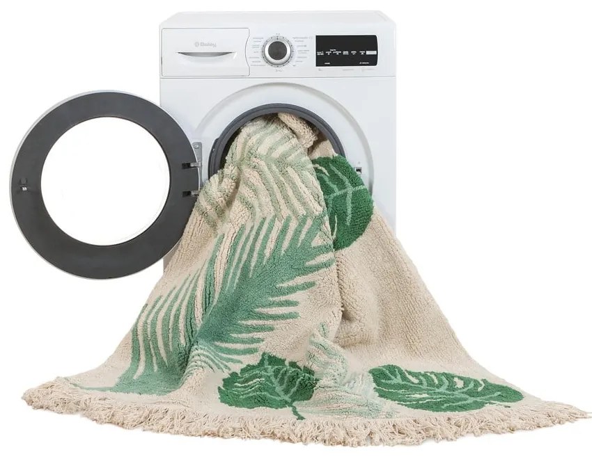 Zöld-krémszínű mosható kézi szövésű pamut gyerek szőnyeg 140x200 cm Tropical Green – Lorena Canals