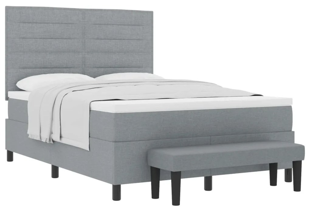 Box Spring Ágy matraccal és padtál szürke 140x200 cm szövet
