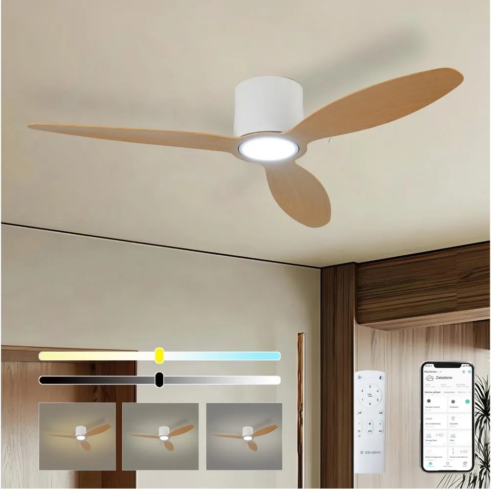ZEVENTI - LED mennyezeti ventilátor VENTORA LED/24W/230V Wi-Fi Tuya fehér/tölgy + távirányító