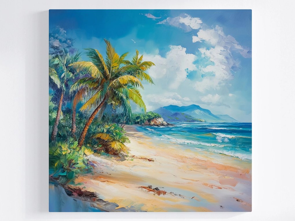 Poszter Olaj Egzotikus Tengerpart Óceán Pálmafák Hegyek 80x80