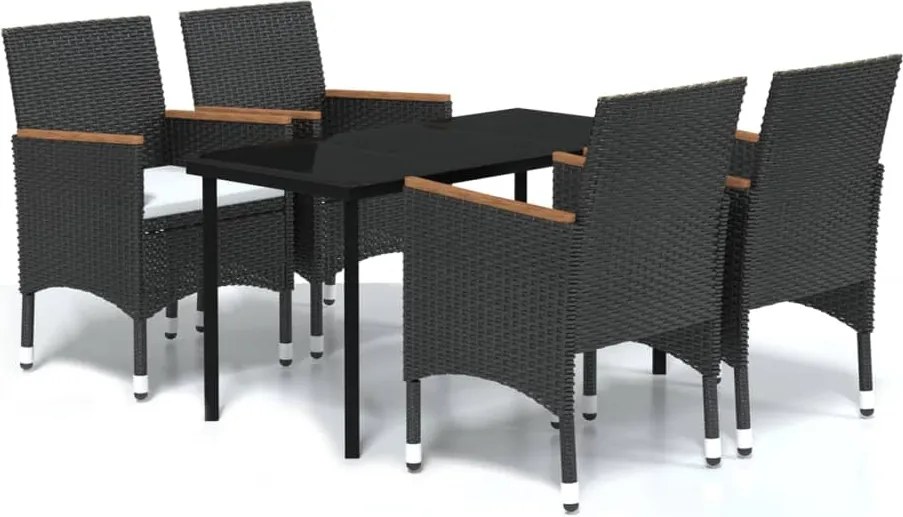vidaXL 5 részes fekete kerti étkezőgarnitúra párnákkal