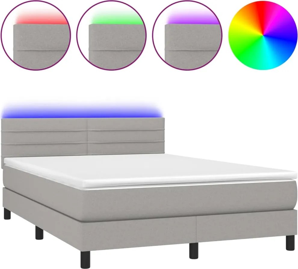 vidaXL világosszürke szövet rugós és LED-es ágy matraccal 140x190 cm