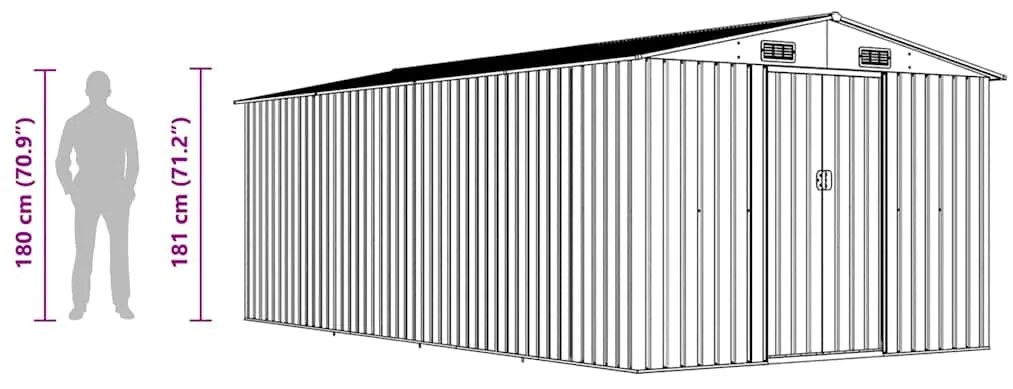 szürke fém kerti fészer 257 x 489 x 181 cm