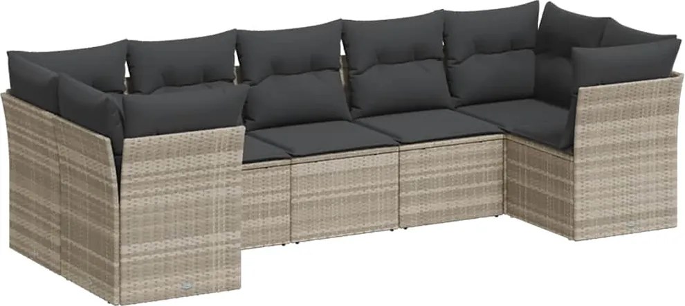 vidaXL 7 részes világosszürke polyrattan kerti ülőgarnitúra párnákkal