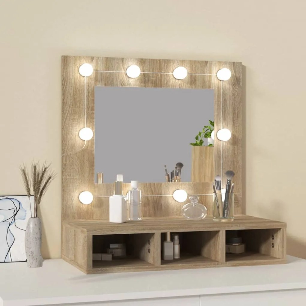 Sonoma tölgy tükrös szekrény LED-ekkel 60 x 31,5 x 62 cm