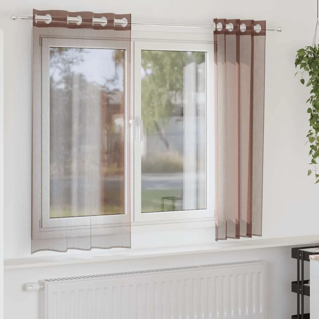 2 db barna fátyolfüggönyök rojtokkal 140x140 cm