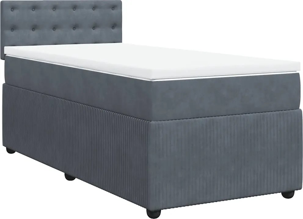 vidaXL sötétszürke bársony rugós ágy matraccal 90 x 200 cm