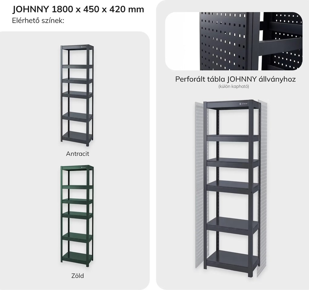 Keskeny fém polc antracit: JOHNNY, 1800 x 450 x 420 mm