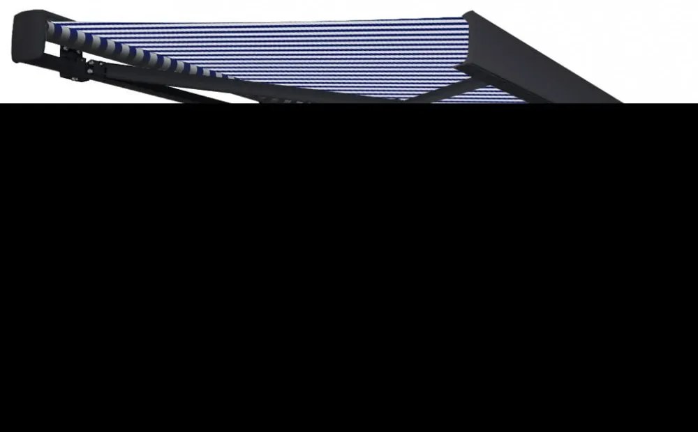 kék és fehér motorizált kazettás napellenző 350 x 250 cm