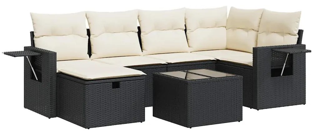 7 részes fekete polyrattan kerti ülőgarnitúra párnával