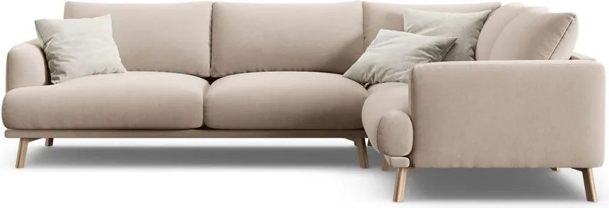 Bézs bársony sarokkanapé (jobb oldali-L alakú) Naomi – Micadoni