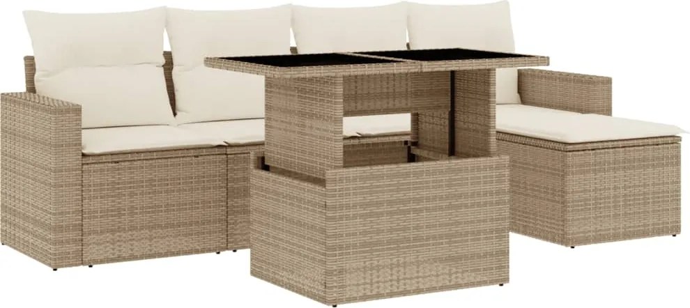 vidaXL 6 részes bézs polyrattan kerti ülőgarnitúra párnával