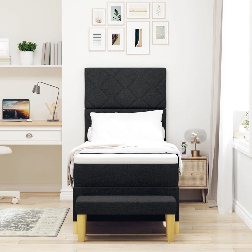 Box Spring Ágy Matraccal & Pad Fekete 80x200 cm Szövet