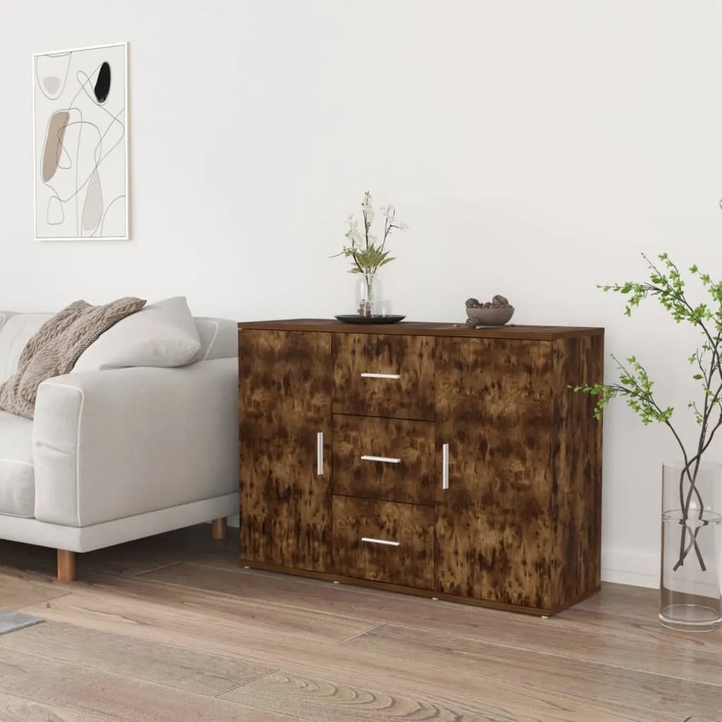 füstös tölgy színű szerelt fa tálalószekrény 91x29,5x65 cm