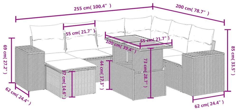 8-részes szürke polyrattan kerti ülőgarnitúra párnákkal