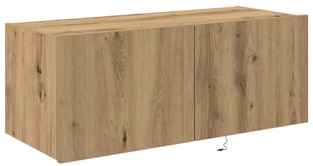 LED világítással ellátott TV fali szekrény, kézműves tölgy, 80x35x31 cm