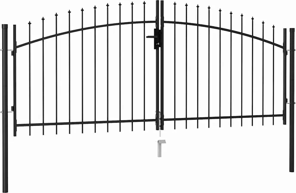 vidaXL fekete acél lándzsahegy tetejű kétajtós kerítéskapu 299,5x174,5 cm