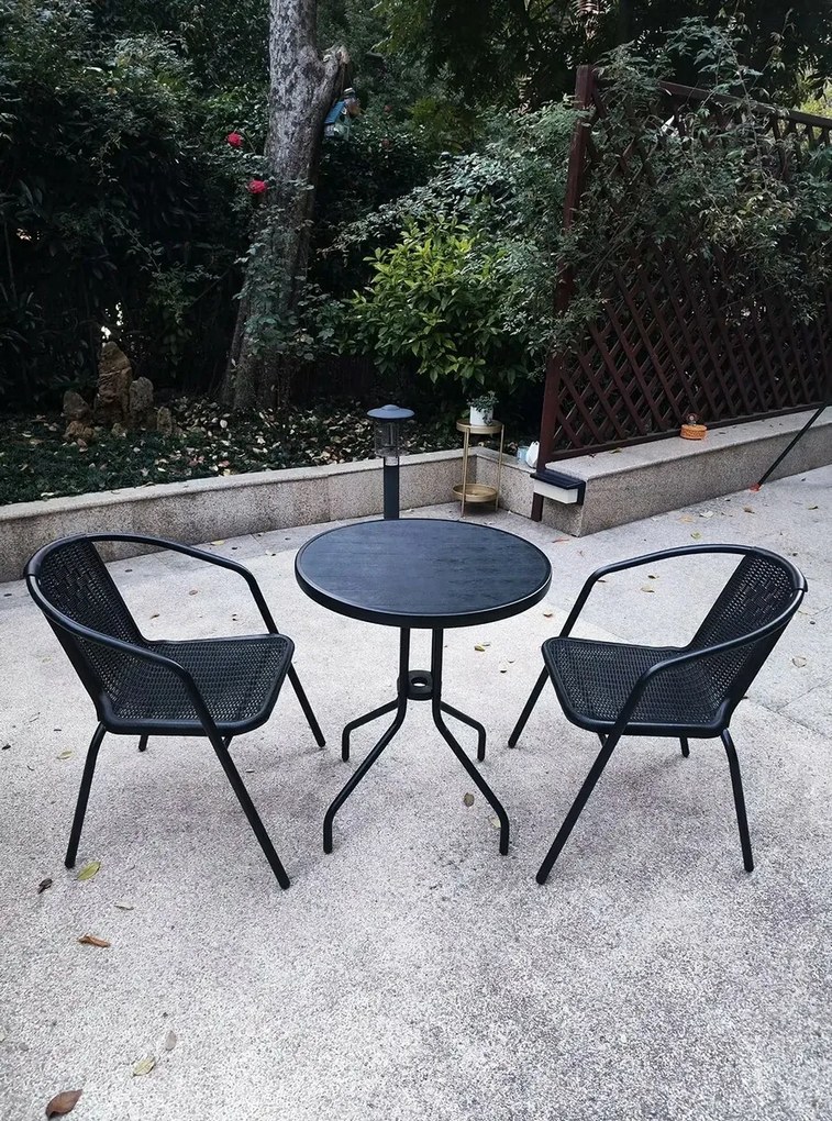 Kerti bútorkészlet asztal + 2 szék, fekete