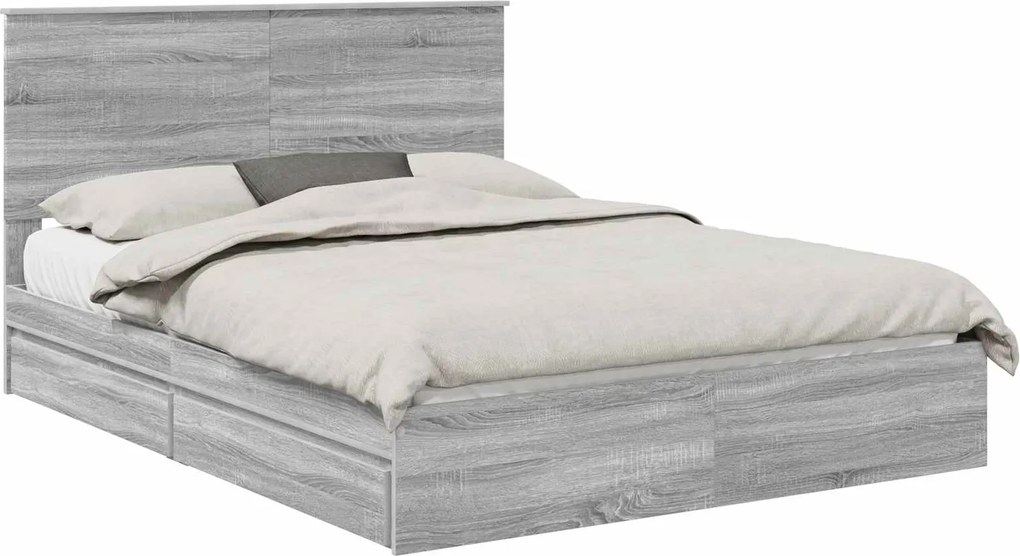 vidaXL Tárolós Ágy fejtámlával Szürke Sonoma 150 x 200 cm Faanyag