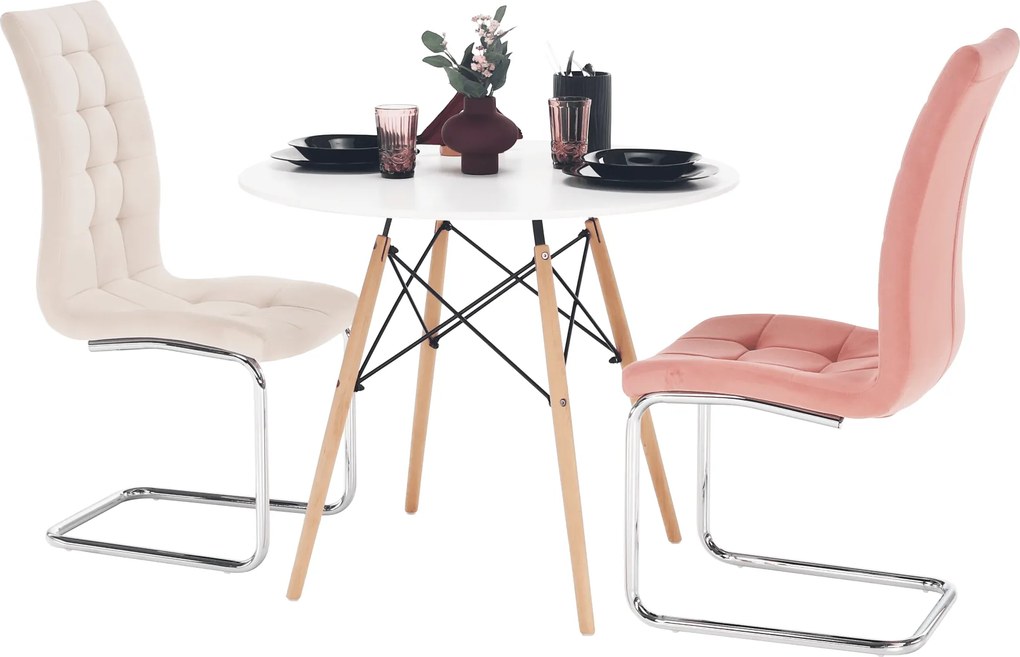 Étkezőasztal, fehér/bükk, átmérő 90 cm, GAMIN 2 NEW 90