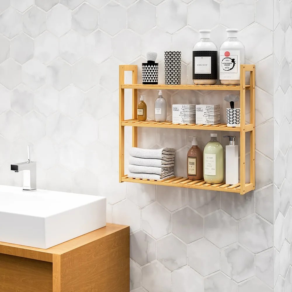 Casaria® Fali bambusz polc - 54x60x15 cm