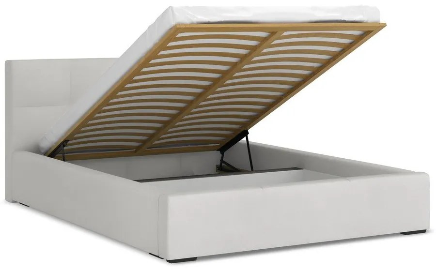 Világosszürke bársony kárpitozott ágyneműtartós franciaágy ágyráccsal 140x200 cm Hiko – Makamii